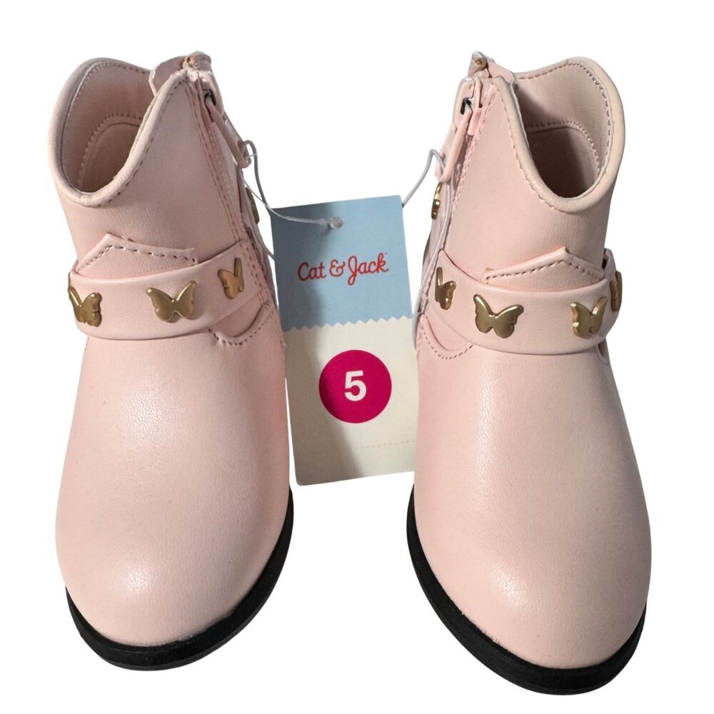 Cat & Jack Girls Butterfly Pink Gracie Boots size 5 Faux Leather Strappy Zip New - Picture 7 of 15